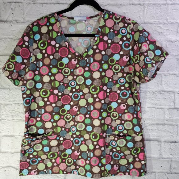 SB Scrubs Top Size M Womens Multi Color Circle Pri